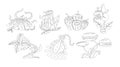 Carnivorous Plants Isolated Outline Vector Icon Set. Fascinating Organisms That Trap And Digest Insects Or Small Animals