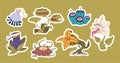Carnivorous Plants Stickers Set. Wild Organisms That Trap And Digest Insects Or Small Animals, Vector Patches