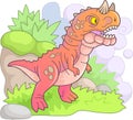 Predatory prehistoric dinosaur carnotaurus, funny illustration