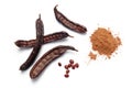 Carob bean pods, seeds and powder