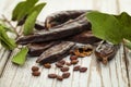 Carob beans. Healthy organic sweet carob pods