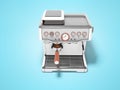 Carob espresso coffee maker with capacity for coffee 3d render illustration on blue background with shadow