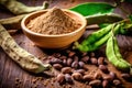 Carob: Pods, Beans, and Powder on Table - Generative AI