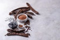 Carob pods, powder and molasses or syrup Royalty Free Stock Photo