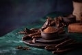 Carob pods, powder and molasses or syrup Royalty Free Stock Photo