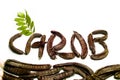 Carob written with pods Royalty Free Stock Photo