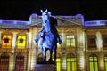 Carol I statue and Central University Library night Royalty Free Stock Photo