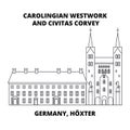 Carolingian Westwork And Civitas Corvey, Germany, Hoxter line icon concept. Carolingian Westwork And Civitas Corvey Royalty Free Stock Photo