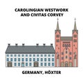 Carolingian Westwork And Civitas Corvey, Germany, Hoxter line icon concept. Carolingian Westwork And Civitas Corvey Royalty Free Stock Photo