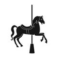 Carousel for children. Horse on the pole for riding.Amusement park single icon in black style vector symbol stock