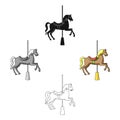 Carousel for children. Horse on the pole for riding.Amusement park single icon in cartoon,black style vector symbol