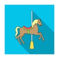 Carousel for children. Horse on the pole for riding.Amusement park single icon in flat style vector symbol stock