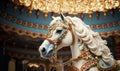 Carousel with colorful horses at amusement park, Merry go round with horse, Vintage ride attraction for children Royalty Free Stock Photo