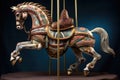 carousel horse showcasing detailed saddle and stirrups