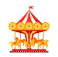 Carousel with horses in amusement park flat vector Royalty Free Stock Photo
