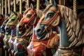 carousel horses in a row, showcasing their unique designs Royalty Free Stock Photo