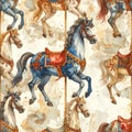 Carousel Horses Watercolor Pattern Royalty Free Stock Photo