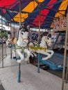 Carousel Horses, White Ponies On A Merry-Go-Round, Brooklyn, NY, USA Royalty Free Stock Photo