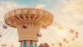 Carousel ride spins fast in the air at sunset - vintage filter e Royalty Free Stock Photo