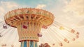 Carousel ride spins fast in the air at sunset - vintage filter e