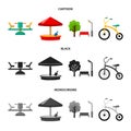 Carousel, sandbox, park, tricycle. Playground set collection icons in cartoon,black,monochrome style vector symbol stock Royalty Free Stock Photo
