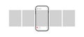 Carousel for social post in phone. Mockup of smartphone with social media carousel. Template of app with interface on screen of