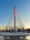 Carousel on the square in front of the `Central` pavilion, VDNKH , Moscow, January 2017.