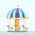 Carousels. Amusement park. Flat vector illustration