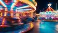 Carousels in motion at night. AI generated.