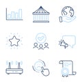 Carousels, Report diagram and Megaphone icons set. Wifi, Rank star and Dislike signs. Vector