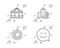 Carousels, Skyscraper buildings and Seo timer icons set. Smile sign. Vector