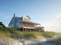 In Carova, North Carolina, there is a beach home that sits directly on the oceanfront beach Royalty Free Stock Photo