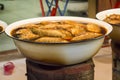 Carp boiled in sweet sauce and brown salt in the pan.