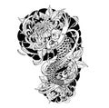 Carp fish and chrysanthemum tattoo by hand drawing.