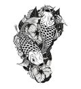 Carp fish and chrysanthemum tattoo by hand drawing.