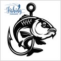 Carp fish. Fishing club sign or emblem. Fisherman sport adventure badge with vector logo.