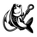 Carp fish and fishing hook - Fishing logo. Template club emblem. Fishing theme vector illustration. Royalty Free Stock Photo