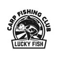 Carp fishing club. Emblem template with carp. Design element for logo, label, sign, poster. Royalty Free Stock Photo