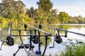 Carp fishing rods on a lake Royalty Free Stock Photo