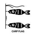 carp flag icon, black vector sign with editable strokes, concept illustration