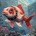 A carp Koi fish in warrior helmet Royalty Free Stock Photo