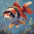 A carp Koi fish in warrior helmet Royalty Free Stock Photo