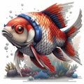 A carp Koi fish in warrior helmet Royalty Free Stock Photo