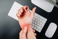 Carpal tunnel syndrome. Hand pain in man injury wrist. Arthritis office syndrome is consequence of computer. Health care Royalty Free Stock Photo