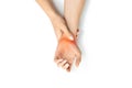 Carpal tunnel syndrome. Hand pain in woman injury wrist. Arthritis office syndrome is consequence of computer. Health