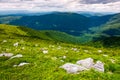 Carpathian alps with huge boulders on hillsides