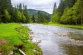 carpathian countryside scenery with river on a cloudy day in spring Royalty Free Stock Photo