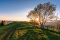 Carpathian countryside at sunset in springtime Royalty Free Stock Photo