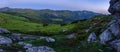 Carpathian morning summer panarama view