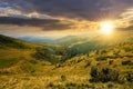 carpathian mountain landscape at sunset